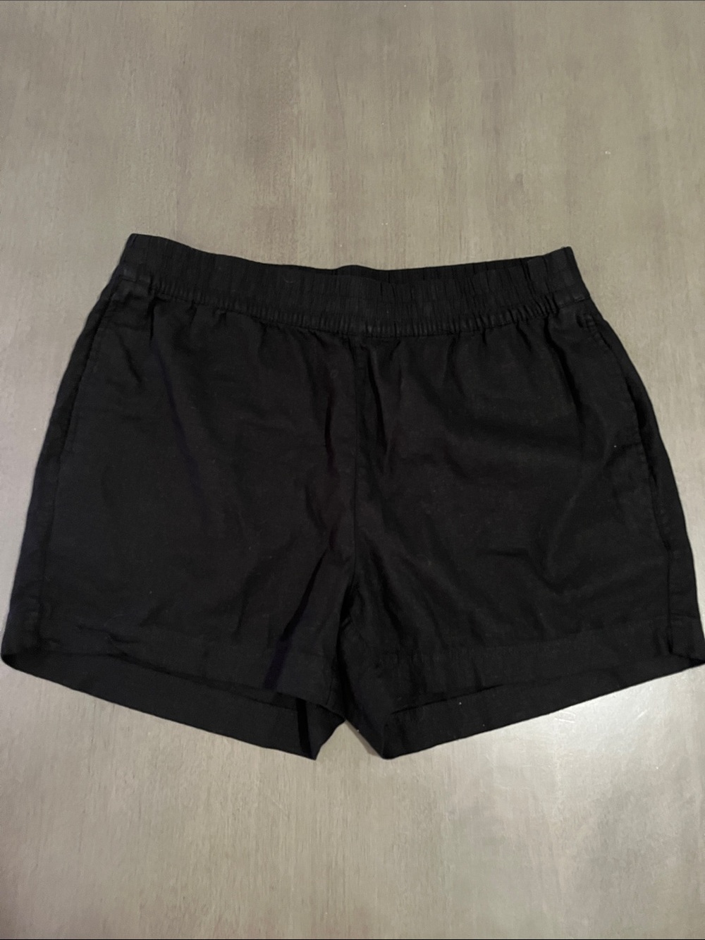 Old Navy linen Black High-Waist Elastic Lounge Shorts front and back pockets L